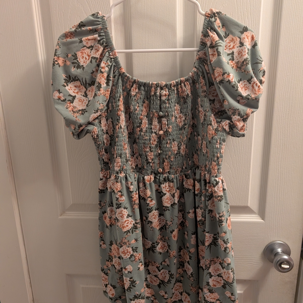 Floral Kids Dress in Green and Pink